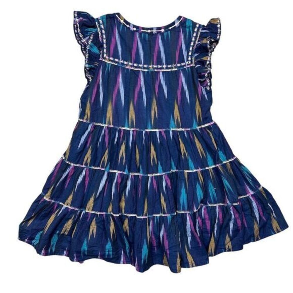 Roller Rabbit Women's S Pippa Ikat Print Bohemian Dress Multicolor Ruffle Sleeve - Picture 6 of 9